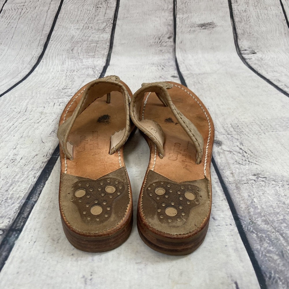 Calypso By Jack Rogers Sandal Womens Size 7 Leather thong Slip On Natural Flat - Picture 4 of 8